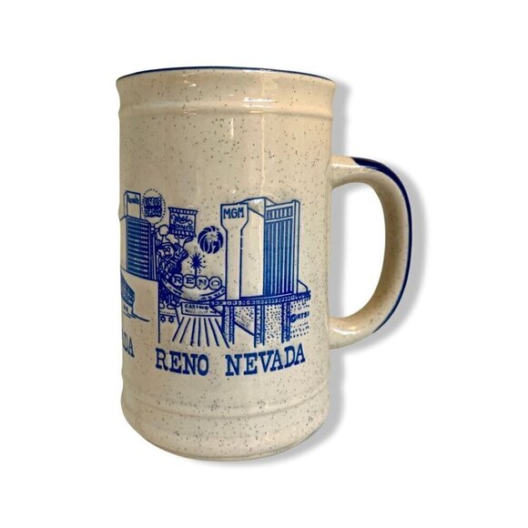 Vintage Reno Nevada Blue Speckled Tall Coffee Beer Mug - Picture 1 of 11